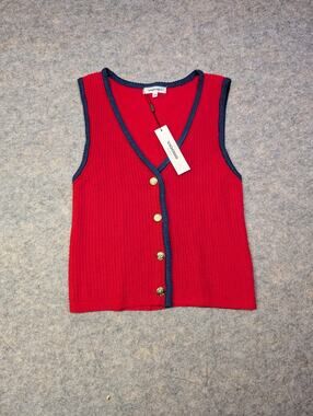 NWT Vigoss Size Medium Red Button Front Sweater Vest Classic Preppy USA